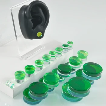1Pair kiváló Minőségű Irizáló, A Zöld Ember Üveg Dupla Flare Flashback füldugó Alagút Nyomtávú Fül Nyújtás Piercing Bővítő