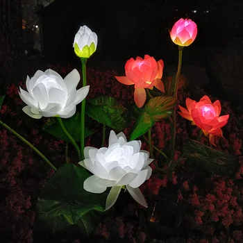 3 Fej Szimuláció Lotus LED Napelemes Lámpák Karácsonyi Party Vízálló Kültéri Kert Kerti Lámpák Ház Dekoráció Éjszakai Fény 064
