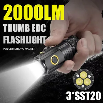 3 LED 2000LM Mini LED-Zseblámpa C-TÍPUSÚ Újratölthető Hordozható EDC Fáklya Sürgősségi Kemping Lámpa Mágnes Használata 18350 Akkumulátor