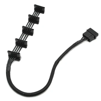 4-Pin IDE 1To 5 SATA SATA tápkábel Adapter Elosztó Kábel 18AWG Fekete Ujjú 40Cm PC Szerver Csere