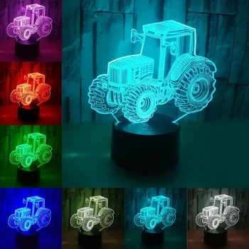 7 Szín Led-es Éjszakai Fény, Hálószoba Gyerekek Otthon Dekoratív Hangulat Lámpa 3D-s Illúzió Ajándékok Traktor Alakú Touch Control Fél Vicces