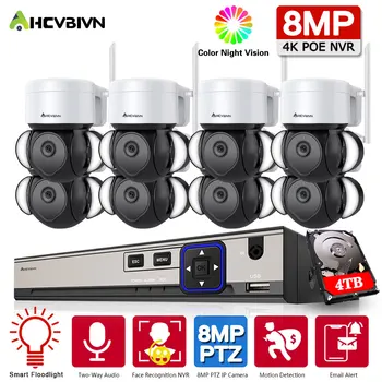 8MP Vezeték nélküli Video Felügyeleti Szett 4K NVR CCTV IP Kamera, WiFi, Mini Biztonsági Rendszer Foodlight Haza PTZ Kamera 8CH ICsee Készlet