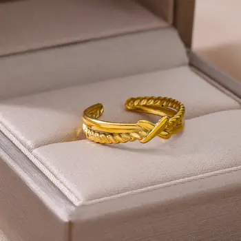 A kettős Kereszt Csomót, Rozsdamentes Acél Gyűrű, A Nők Állítható Aranyozott Esztétikai Eljegyzési Gyűrű Esküvői Ékszer Femme anillos