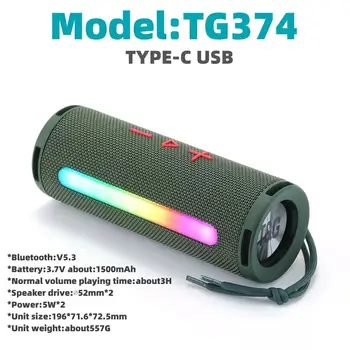 A TG-374 Vezeték nélküli Bluetooth Hangszóró Fokozott Basszus Hordozható Hangszóró Kültéri RGB Színes Hangulat Fény HiFi Sztereó Hang Rendszer
