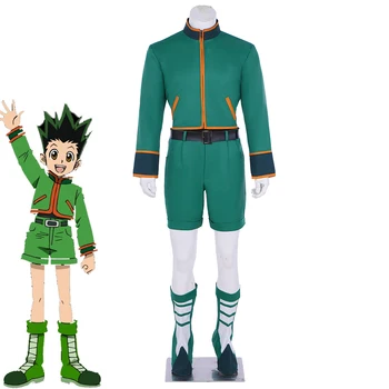Anime Gon Freecss Cosplay Jelmez Felnőtt Férfi Zöld Felső Nadrág Teljes Ruha a Halloween Farsang Partywear Outfifts
