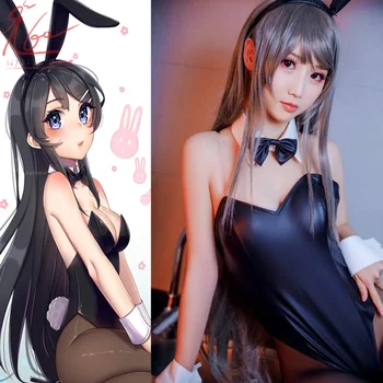Anime Sakurajima Mai Cosplay Jelmez Szexi Fehérnemű Női Test, Szex Jelmez, Szobalány Nyuszi Lány Cosplay Mujer Fekete Szexi Kezeslábas