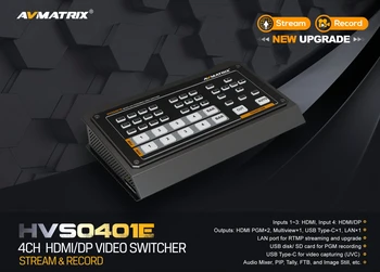 AVmatrix HVS0401E HVS0401U videó váltó mixer 2 csatorna SDI HDMI 4 csatornás bemenet 2 csatorna PGM kimenet