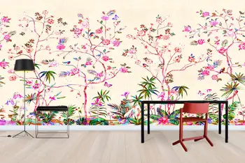 Egyedi méret freskó Kínai virág, madár gyülekezeti háttér fal lakberendezési nappali, hálószoba virág szőlő falfestmények 3d háttérkép