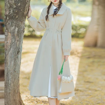 Elegáns Gyapjú Kabátot Őszi Téli Női Vintage Bő Kabát, Hosszú Bő Kapcsolja Le a Gallér koreai Gyapjú keverék Kardigán