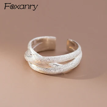 Foxanry Ezüst Színű Bozót Vonalak Át Geometriai Mandzsetta Gyűrű A Nők Kreatív Minimalista Kézzel Készített Eljegyzési Ékszert Ajándékok