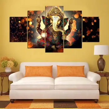 Ganesha Hindu Isten vászon Wall Art Kép, Poszter, lakberendezés 5 HD Panel Nyomtatási Kép Room Decor Festmények 5 Db