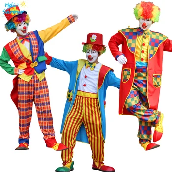 Halloween férfiak bohóc jelmez Vicces Cirkuszi Bohóc Jelmez Pajkos Harlequin Egységes Menő Cirkuszi Cosplay Ruha Ruházat Felnőtt