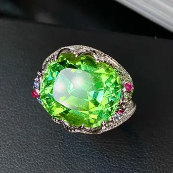 HJY2023 Jól Ékszer 18K Arany Ékszerek, 100% - ban Természetes, Zöld Turmalin Drágakövek 17.84 ct Gyémánt Férfi Esküvői Jól Férfi Gyűrű