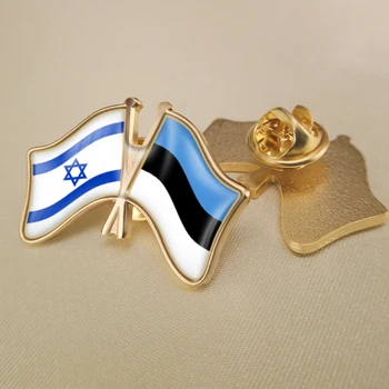 Izrael, Észtország Keresztbe Dupla Barátság Zászlók Hajtóka Csapok Bross Jelvények
