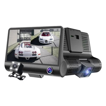 Jármű Vezetési Hangrögzítő mozgásérzékelés 3 Lencse Autó DVR HD 1080P 4 Inch Auto Video Kamera 140 Fokos Széles Látószög Parkolás Monitor