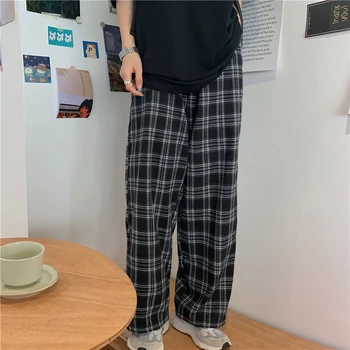 Kockás nadrág a férfiak, mind a nők alkalmi egyenes láb nadrág, Harajuku hip-hop nadrág