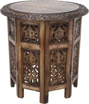 Kávézó Asztal Kerek Bohém Végén Bútor Faragott Szoba Fa Oldalon Indiai Stílusban 18 Cm
