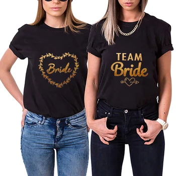 Menyasszony csapat póló, Arany Divat Grafikus Felsők Menyasszonyi Esküvő, Eljegyzés, Buli Tshirt Lánybúcsú Tyúk Fél EVJF Fekete Póló