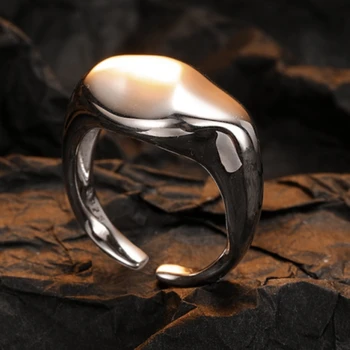 Nagy, Fényes Arca Gyűrű Női 925 Sterling Ezüst Szabálytalan Ovális, nagy teherbírású Nyitva Személyre szabott Gyűrű