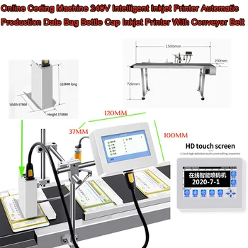 Online Kódoló Gép 240V Intelligens Tintasugaras Nyomtató Automatikus Gyártás Dátuma Táska Kupak Tintasugaras Nyomtató Szállítószalag