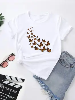 Pillangó Stílus Trend Csinos Felső Póló Rövid Ujjú Ruhák, Ruházat, Női Divat Nyári Nyomtatás Grafikai T-shirt Póló