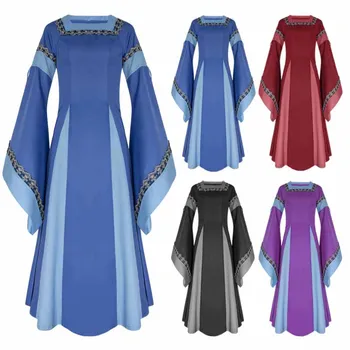 Reneszánsz női középkori ruhát Ír, hosszú ruha, Viktoriánus retro Halloween cosplay