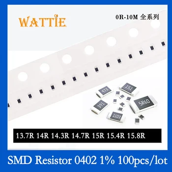 SMD Ellenállás 0402 1% 13.7 R 14R 14.3 R 14.7 R 15R 15.4 R 15.8 R 100/sok chip ellenállások 1/16W 1.0 mm*0,5 mm