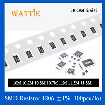 SMD Ellenállás 1206 1% - os 10M 10.2 10.5 M M 10.7 M 11M 11.3 11.5 M M 100/sok chip ellenállások 1/4W 3.2 mm*1.6 mm Magas megohm