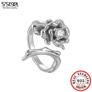 S'STEEL 925 Ezüst koreai Cirkon Tövis Rózsa Állítható Gyűrű Női Vintage Új 2023-Ban Trend Kiegészítők, Ékszerek