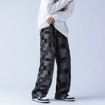 Streetwear Fekete Nadrág a Férfiak Geometria Nyomtatás Kocogók 2021 Férfi Egyenesen Laza Nadrág koreai Hip-Hop Alkalmi Nadrág Plus Size 5XL