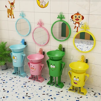 Személyre szabott óvodás gyerekek mosdó rajzfilm oszlop-medence, kültéri mosdó gyerekek wc kreatív színes kézmosás pulton