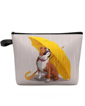 Sárga Esernyő Bulldog Utazási Kozmetikai Táska Hordozható Nők Nagy Kapacitású Cipzár, Hogy Fel Szervező Tároló Kuplung