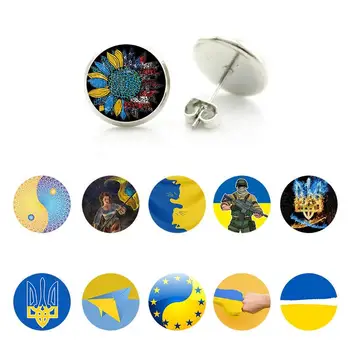 TAFREE Nemzeti Szimbólumok Ukrajna Medál, Fülbevaló Üveg Cabochon Earing Tryzub Szigony Szolidaritás Ékszer Ajándék WKL257