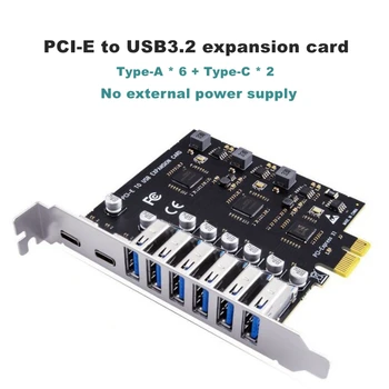 USB 3.2 Kártya PCIe X1 USB Gen1 5Gbps 8 Port (6 USB +2 Típus C) Chip VL805+NEC720210 Átalakító Adapter Terjeszkedés PCIE Splitter