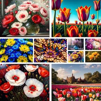 Virágok Poppy Tuilp DIY Festés Számok Kit olajfesték, 40*50 Táblák, Számok, Otthon Dekoráció, Kézműves Felnőttek Számára Wall Art