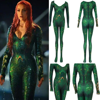 Új Nők Film Aquaman Mera Királynő Cosplay Jelmez Zentai Body Ruha Overált