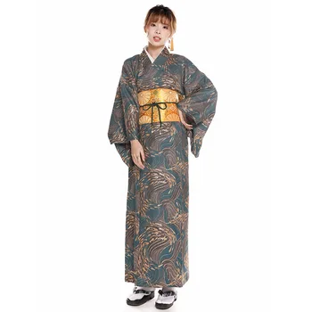 Őszi-téli megvastagodása forró arany nyomtatás kis gabona kimonó nők Japán kimonó hivatalos viselni nem könnyű ráncos nem-vas