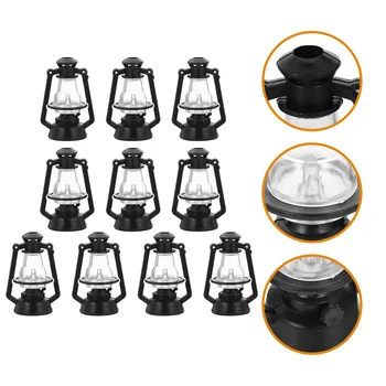 10 Db Mini Petróleum Lámpa Fekete Kültéri Lámpa Modellek Karácsonyfa Lámpás Miniatűr Műanyag Kis Alakú