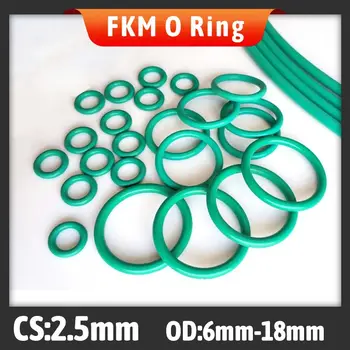 100 Fluor gumi FKM O-gyűrű CS 2,5 mm / OD 6/7/8/9/10/11/12/13/14/15/16/17/18mm