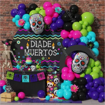 115pcs Mexikói Halottak Napja Téma Dia De Los Muertos Koponya Színes Léggömb Garland Mexikói Halloween Party Dekoráció Suppli