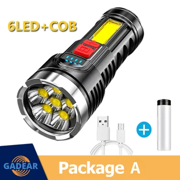 1db 6LED Lámpa Mini Hordozható Lámpa, Beépített 18650 Akkumulátor USB Újratölthető COB LED Zseblámpa A Kemping Fények