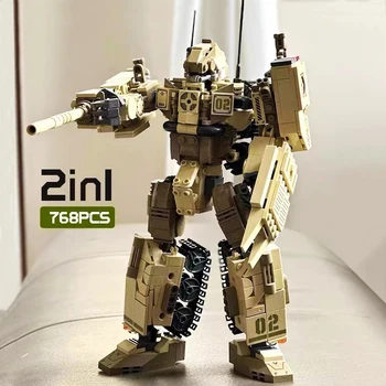 2 AZ 1-ben Katonai Robotok Háború Épület-Blokk, Átalakulás Tartály Mech Moduláris Tégla WW2 Katona Fegyver Játékok Fiú Ajándék MOC