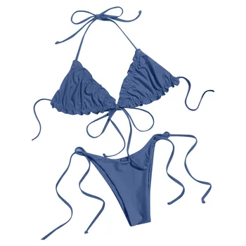 2023 Új Nők Swimwears Brazil G-String Tanga Biquin Mirco Kötés A Háromszög Swimwears Egyszínű Fürdőruha Partra Úszni