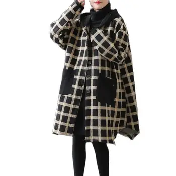 2023 Új Őszi, Téli Ruházat, Divat Laza Női Kabát Kabát Kapucnis Vékony Alkalmi Kockás Pamut Felsőruházat Női Széldzseki