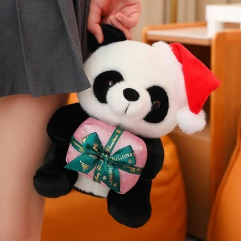 25CM Karácsonyi Sorozat Plüss Játékok Kawaii Panda Viselni Karácsonyi Kalap, Kezében Ajándékokat Puha Plüss Állat Babát A Gyerekek, Fiúk, Lányok Ajándék