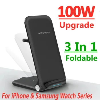 3 In 1 100W Vezeték nélküli Töltő Állvány iPhone 13 12 11 Samsung Gyors Vezeték nélküli Töltő Állomás, Galaxy, Apple Nézni AirPods