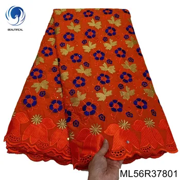 5 Yard Nigériai Svájci Voile Csipke Fabric100% Cottin a 2023 Divatos, Kiváló Minőségű Hímzett Virágok Party Ruha ML56R378