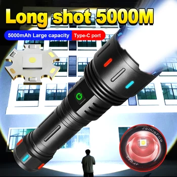 5000mAh Ultra erős lézer LED-es Zseblámpa, USB Újratölthető led-es Zseblámpa 18650 26650 Zoom Taktikai Zseblámpa Hosszú Vadászat Lámpás