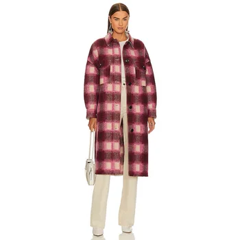A 2023-as őszi-téli divat klasszikus szín blokkoló kockás laza, hosszú póló gallérral tweed kabát női