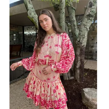 A 23 éves Ausztrál niche selyem hímzés rózsa piros, nyomtatott top, rövid szoknya szett